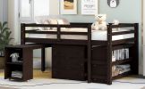 Low Study Full Loft Bed with Cabinet ; Shelves and Rolling Portable Desk ; Multiple Functions Bed