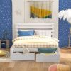 Queen Size Platform Bed with Drawers, Gray