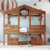 Twin Size Low Loft Wood House Bed with Two Drawers