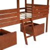 Twin Size Low Loft Wood House Bed with Two Drawers