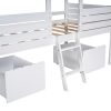 Twin Size Low Loft Wood House Bed with Two Drawers