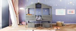 Twin Size Low Loft Wood House Bed with Two Drawers