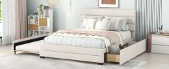 Queen Upholstered Platform Bed with Twin Size Trundle and Two Drawers