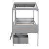 Twin Size Low Loft Wood House Bed with Two Drawers